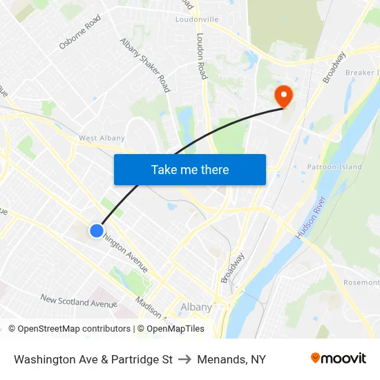 Washington Ave & Partridge St to Menands, NY map