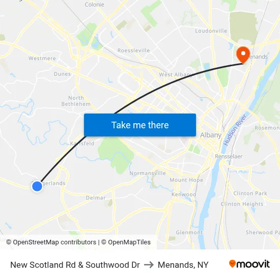 New Scotland Rd & Southwood Dr to Menands, NY map