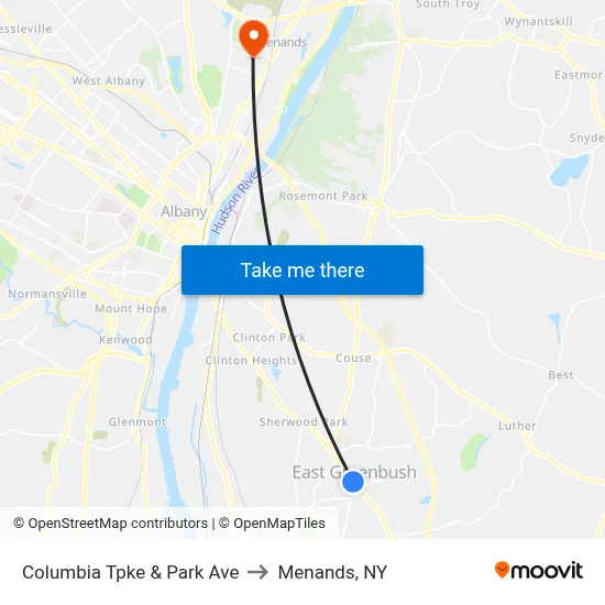 Columbia Tpke & Park Ave to Menands, NY map