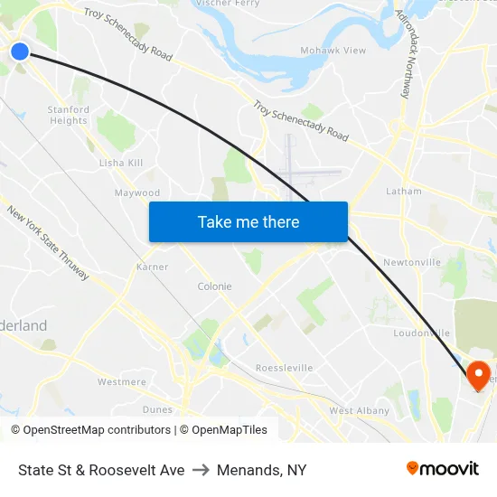 State St & Roosevelt Ave to Menands, NY map