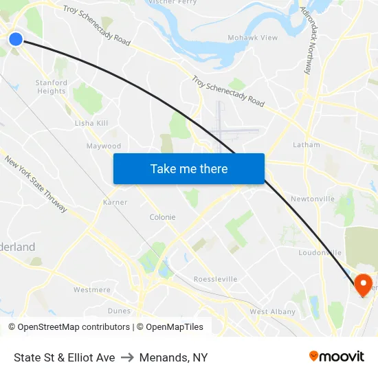 State St & Elliot Ave to Menands, NY map