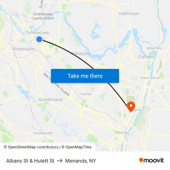Albany St & Hulett St to Menands, NY map