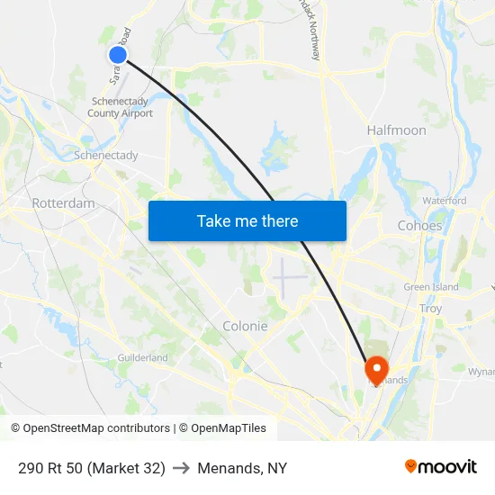 290 Rt 50 (Market 32) to Menands, NY map