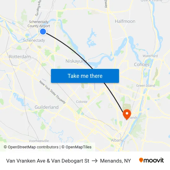Van Vranken Ave & Van Debogart St to Menands, NY map