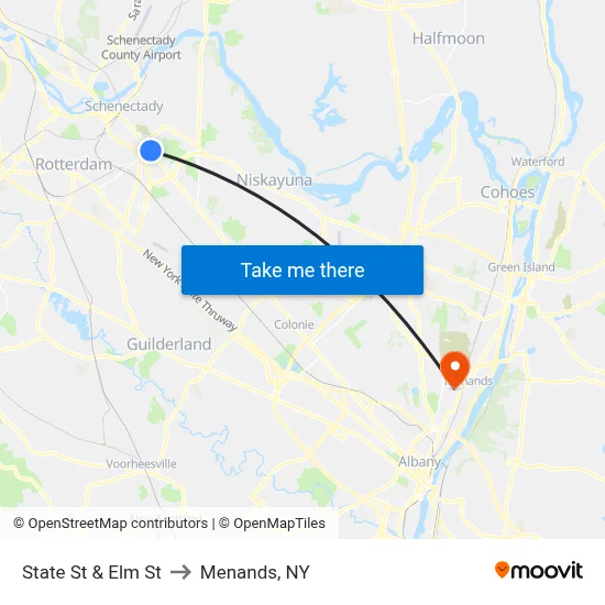 State St & Elm St to Menands, NY map