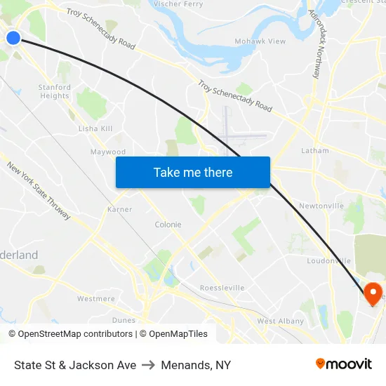 State St & Jackson Ave to Menands, NY map