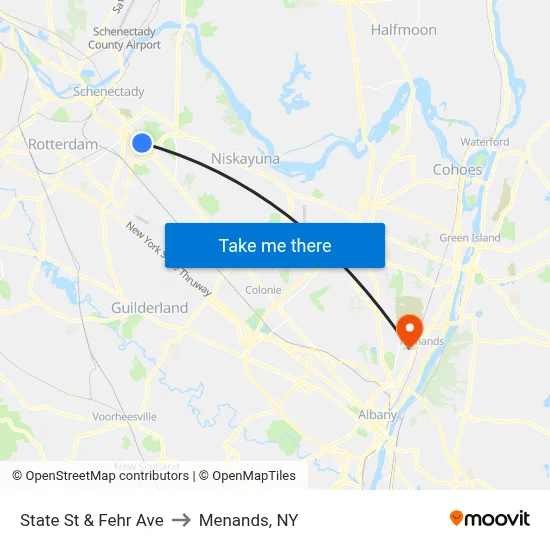 State St & Fehr Ave to Menands, NY map