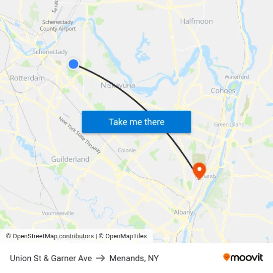 Union St & Garner Ave to Menands, NY map