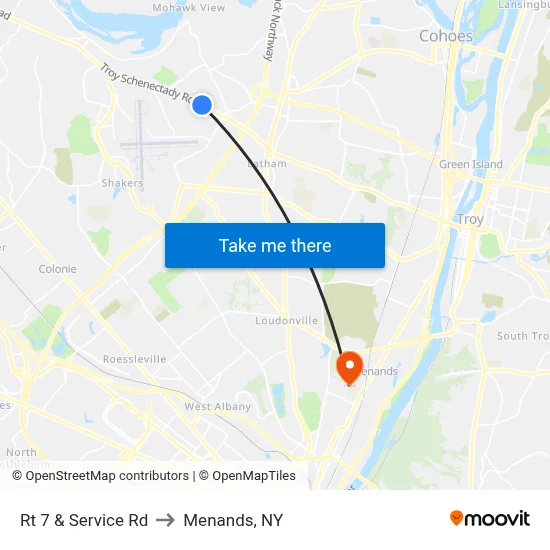 Rt 7 & Service Rd to Menands, NY map