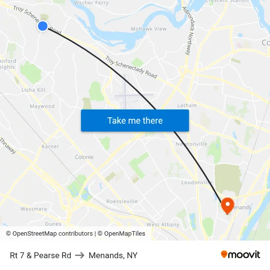 Rt 7 & Pearse Rd to Menands, NY map