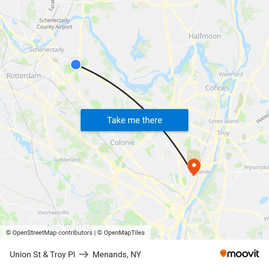 Union St & Troy Pl to Menands, NY map