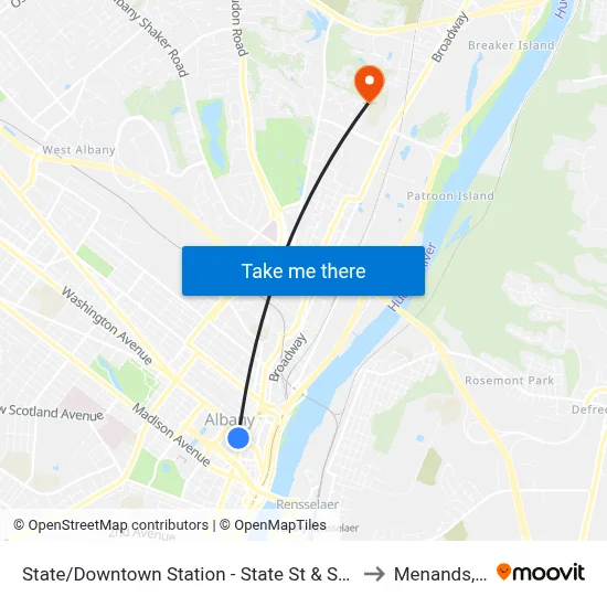 State/Downtown Station - State St & S. Pearl St to Menands, NY map