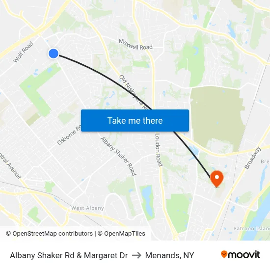 Albany Shaker Rd & Margaret Dr to Menands, NY map