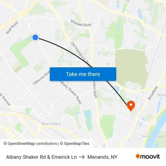 Albany Shaker Rd & Emerick Ln to Menands, NY map