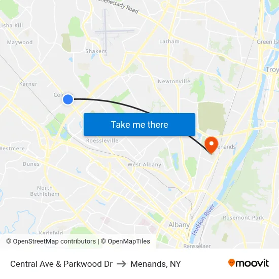 Central Ave & Parkwood Dr to Menands, NY map