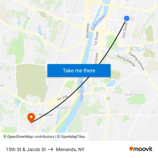 15th St & Jacob St to Menands, NY map