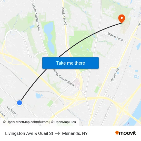 Livingston Ave & Quail St to Menands, NY map