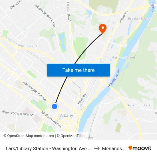 Lark/Library Station - Washington Ave & Lark St to Menands, NY map