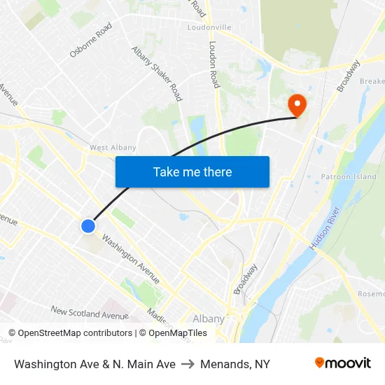 Washington Ave & N. Main Ave to Menands, NY map