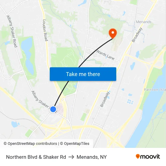 Northern Blvd & Shaker Rd to Menands, NY map