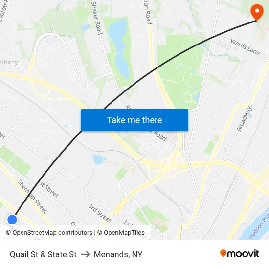 Quail St & State St to Menands, NY map