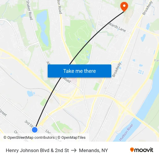 Henry Johnson Blvd & 2nd St to Menands, NY map