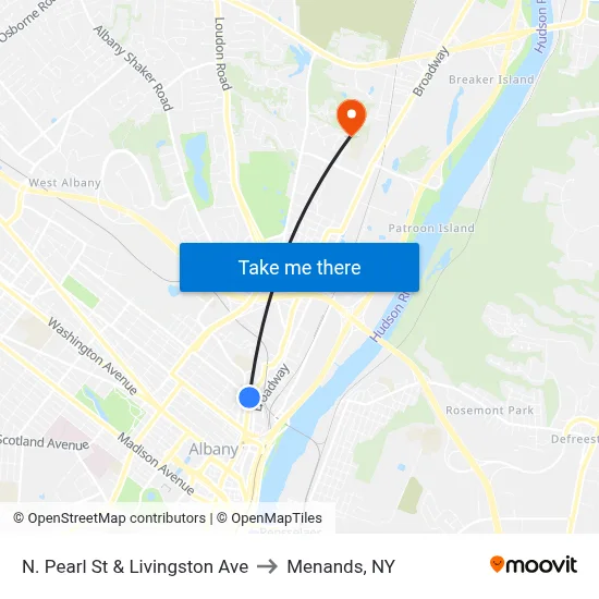 N. Pearl St & Livingston Ave to Menands, NY map