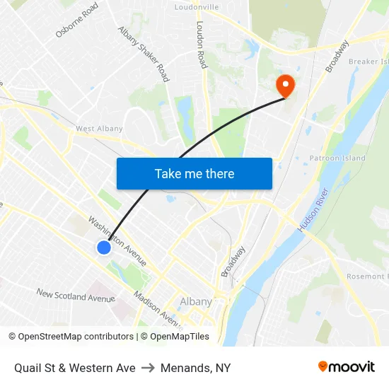Quail St & Western Ave to Menands, NY map