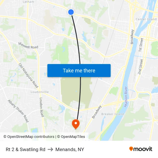 Rt 2 & Swatling Rd to Menands, NY map