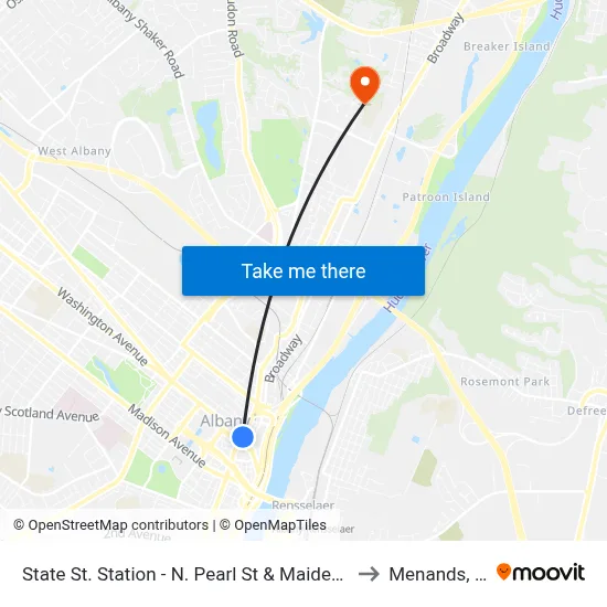 State St. Station - N. Pearl St & Maiden Lane to Menands, NY map