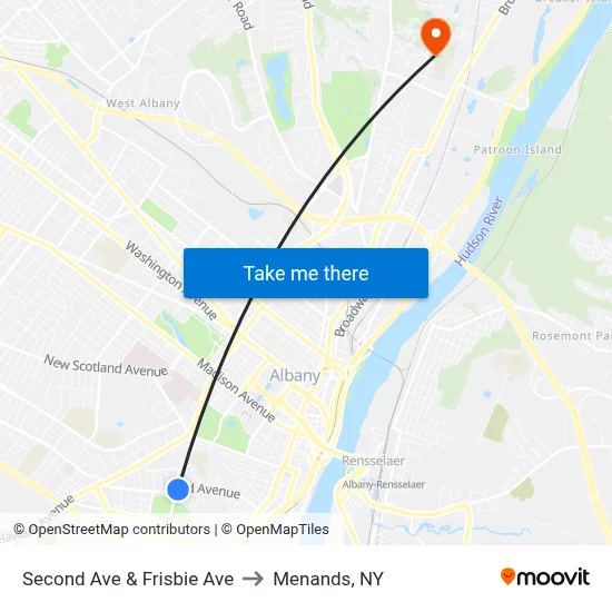 Second Ave & Frisbie Ave to Menands, NY map