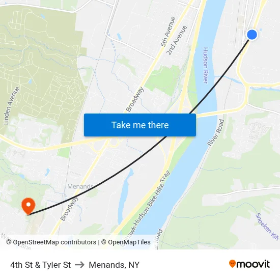 4th St & Tyler St to Menands, NY map