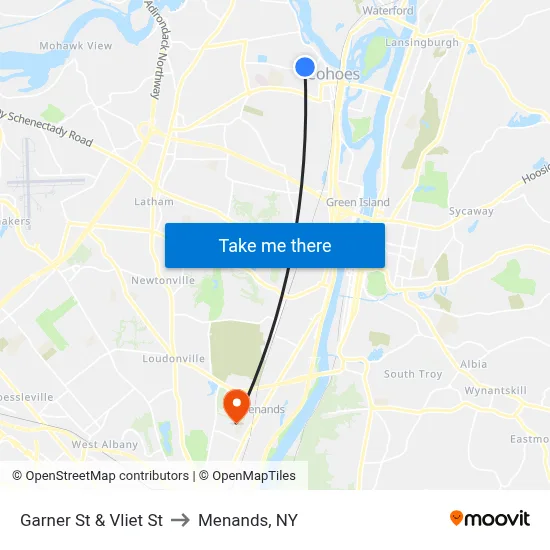 Garner St & Vliet St to Menands, NY map