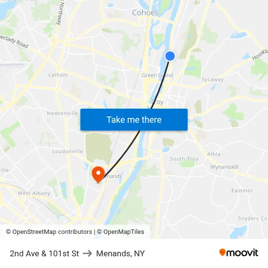 2nd Ave & 101st St to Menands, NY map