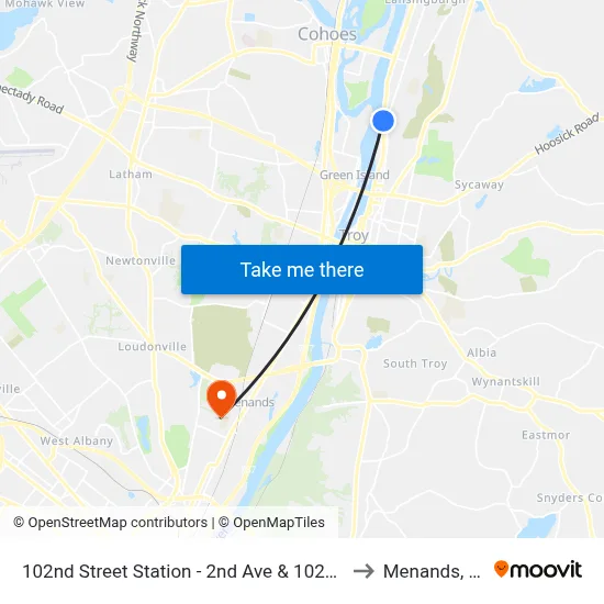 102nd Street Station - 2nd Ave & 102nd St to Menands, NY map