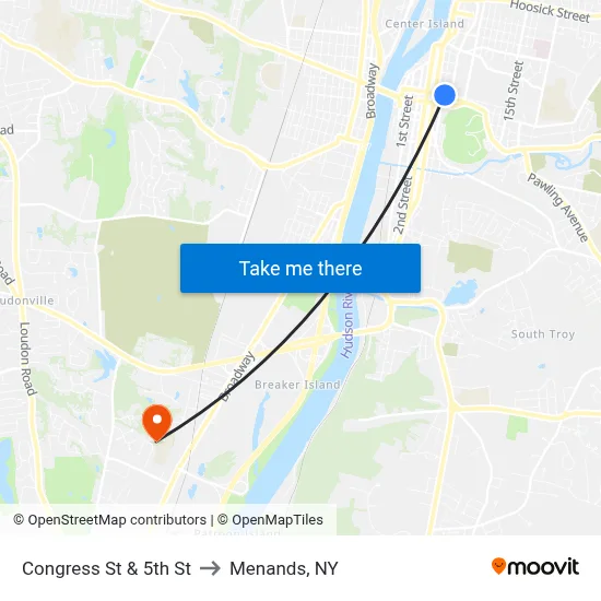 Congress St & 5th St to Menands, NY map