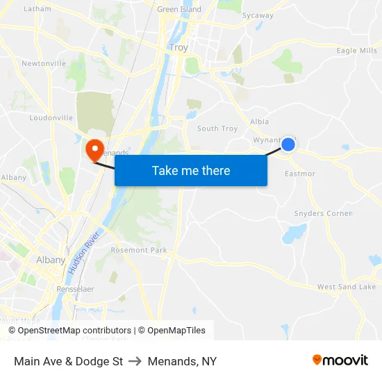 Main Ave & Dodge St to Menands, NY map
