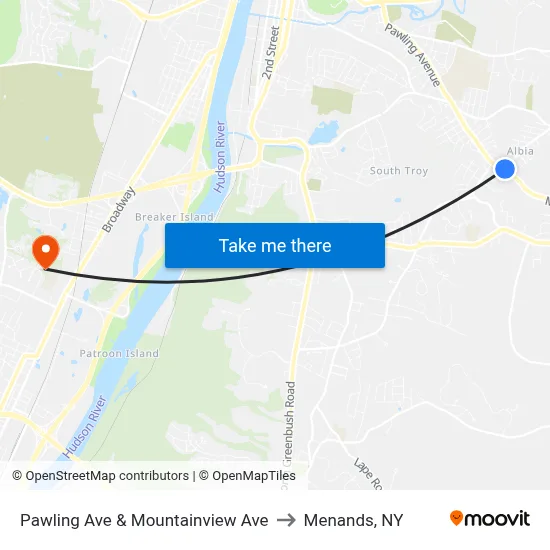 Pawling Ave & Mountainview Ave to Menands, NY map