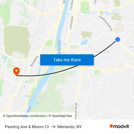 Pawling Ave & Munro Ct to Menands, NY map