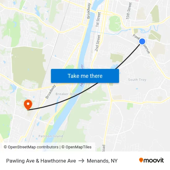 Pawling Ave & Hawthorne Ave to Menands, NY map