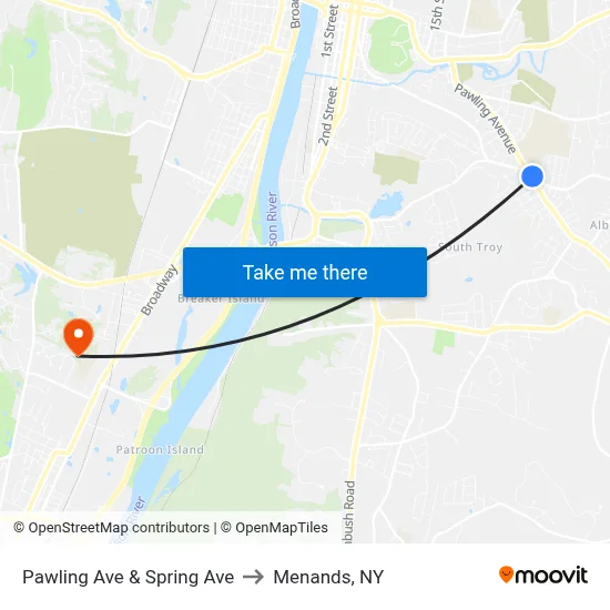 Pawling Ave & Spring Ave to Menands, NY map