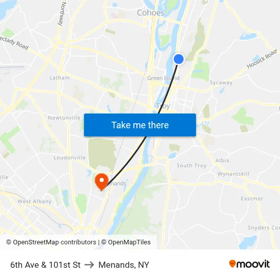 6th Ave & 101st St to Menands, NY map