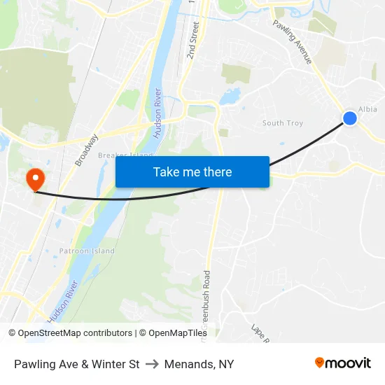 Pawling Ave & Winter St to Menands, NY map