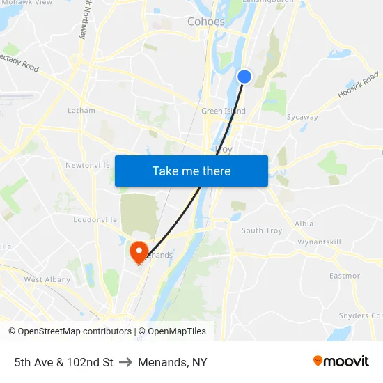 5th Ave & 102nd St to Menands, NY map