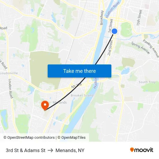3rd St & Adams St to Menands, NY map