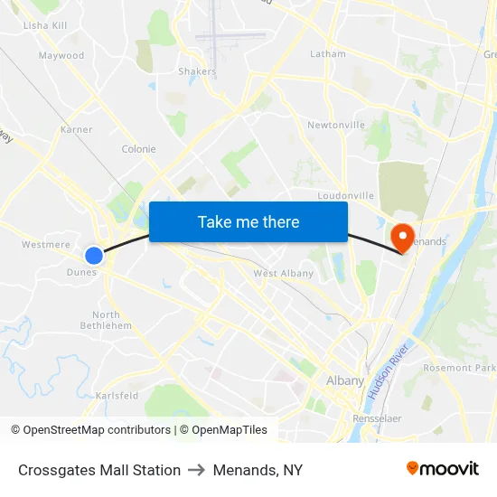 Crossgates Mall Station to Menands, NY map