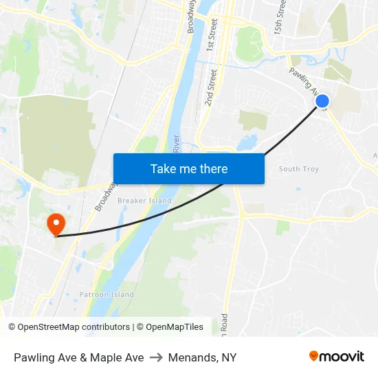 Pawling Ave & Maple Ave to Menands, NY map