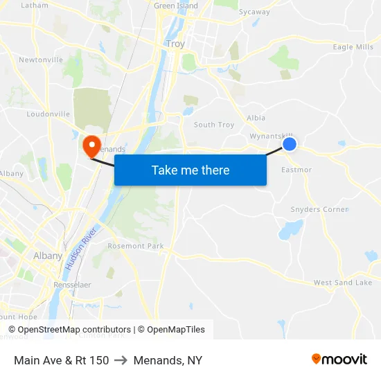 Main Ave & Rt 150 to Menands, NY map
