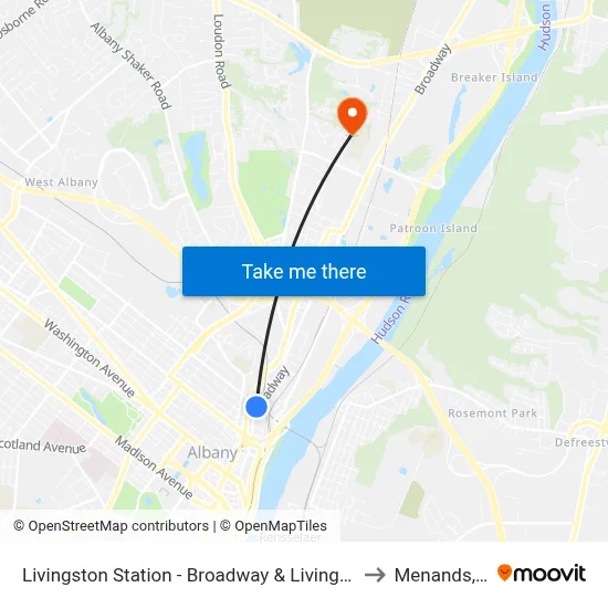 Livingston Station - Broadway & Livingston Ave to Menands, NY map