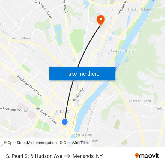 S. Pearl St & Hudson Ave to Menands, NY map